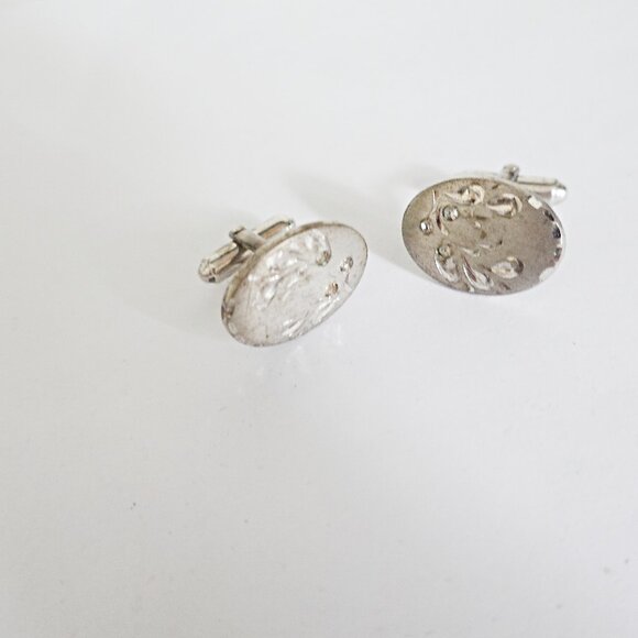 Sterling Silver Cufflinks Etched Oval Cufflinks Estate l - Picture 1 of 2